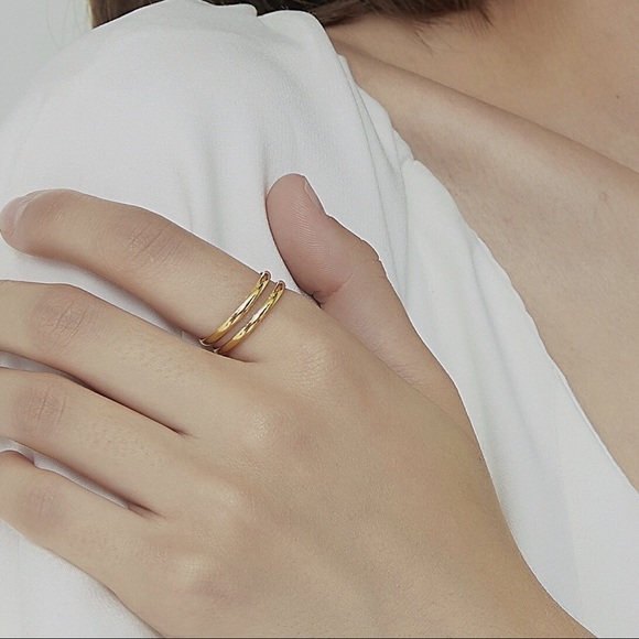 Jewelry - Gold Plated Double Twin Thin Band Ring Stackable